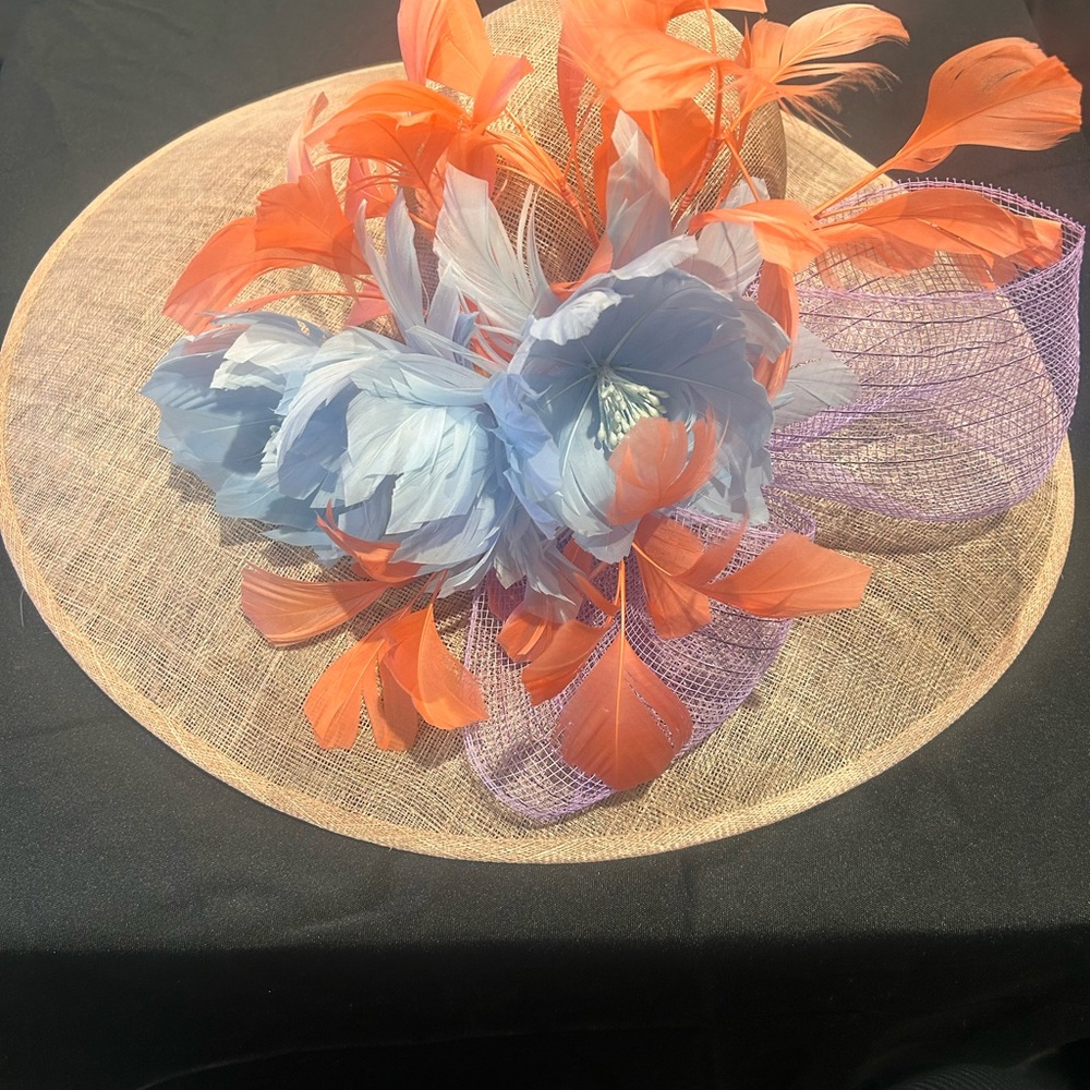 Elegant Orange and Blue Floral Hat